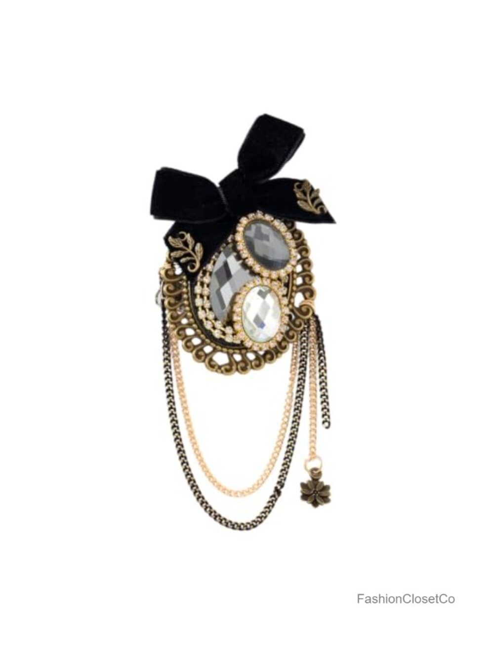 Vintage Velvet Bow Brooch with Rhinestone Crystal Pin for Women